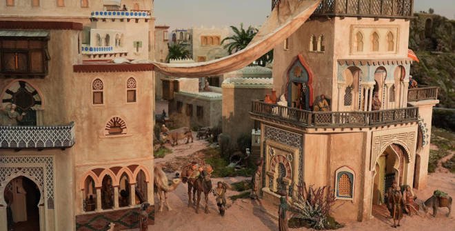Belén de la Real Casa de Correos de la Comunidad de Madrid inspirado en el pueblo marroquí de Ait Ben Haddou, Patrimonio de la Humanidad. Navidad 2024