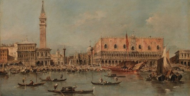 Francesco Guardi. Vista del Molo con el Palacio Ducal. Hacia 1780-1790. Óleo sobre lienzo. 48 x 78 cm © Museo Calouste Gulbenkian, Lisboa  