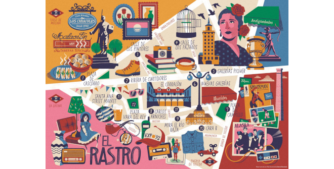 Mapa cultural ilustrado El Rastro (PDF). Ilustraciones: Daniel Diosdado