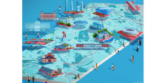 Mapa cultural ilustrado Iconos de ayer y hoy para una ciudad viva. 